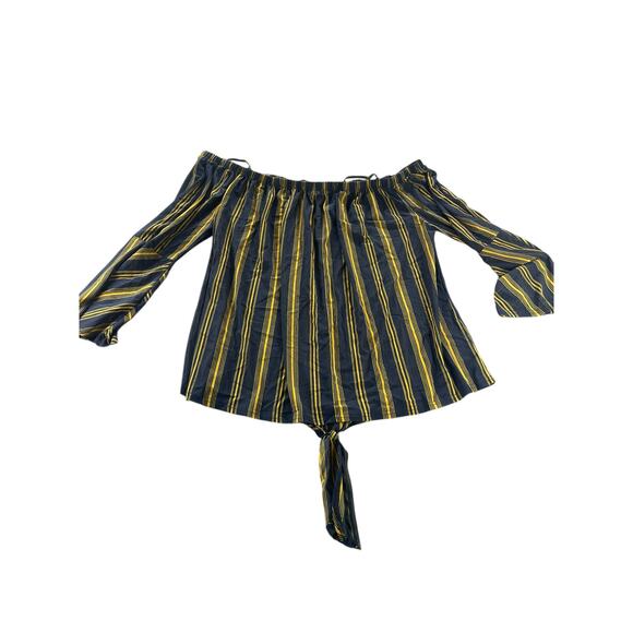Ivy Rose Off-The-Shoulder Tie Front Navy Blue Yellow Stripe Top Womens Size 2X - Picture 2 of 8